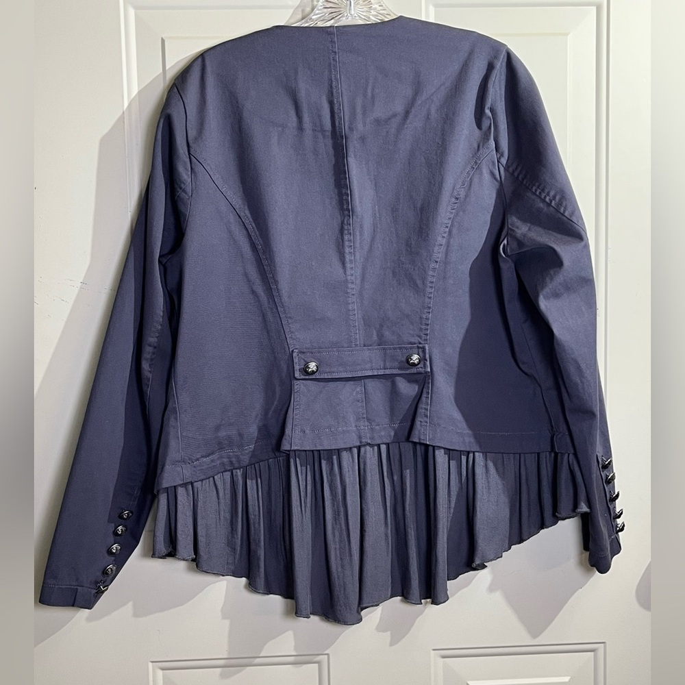 Torrid Ruffle Hem Military Jacket Coat Gray Button Front Size 0 Stretch - Picture 9 of 11
